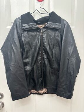 Faux Leather leopard print Lined Jacket Coat by LANE CRAWFORD Sz 2X